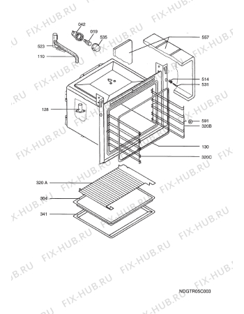 Взрыв-схема плиты (духовки) Aeg Electrolux E2191-4-A UK R05 - Схема узла Oven